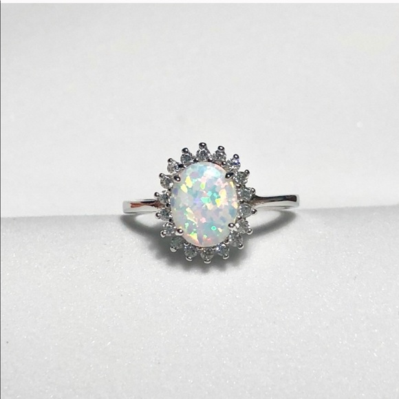 925 Sterling Silver White Lab Opal CZ Ring - Picture 2 of 8